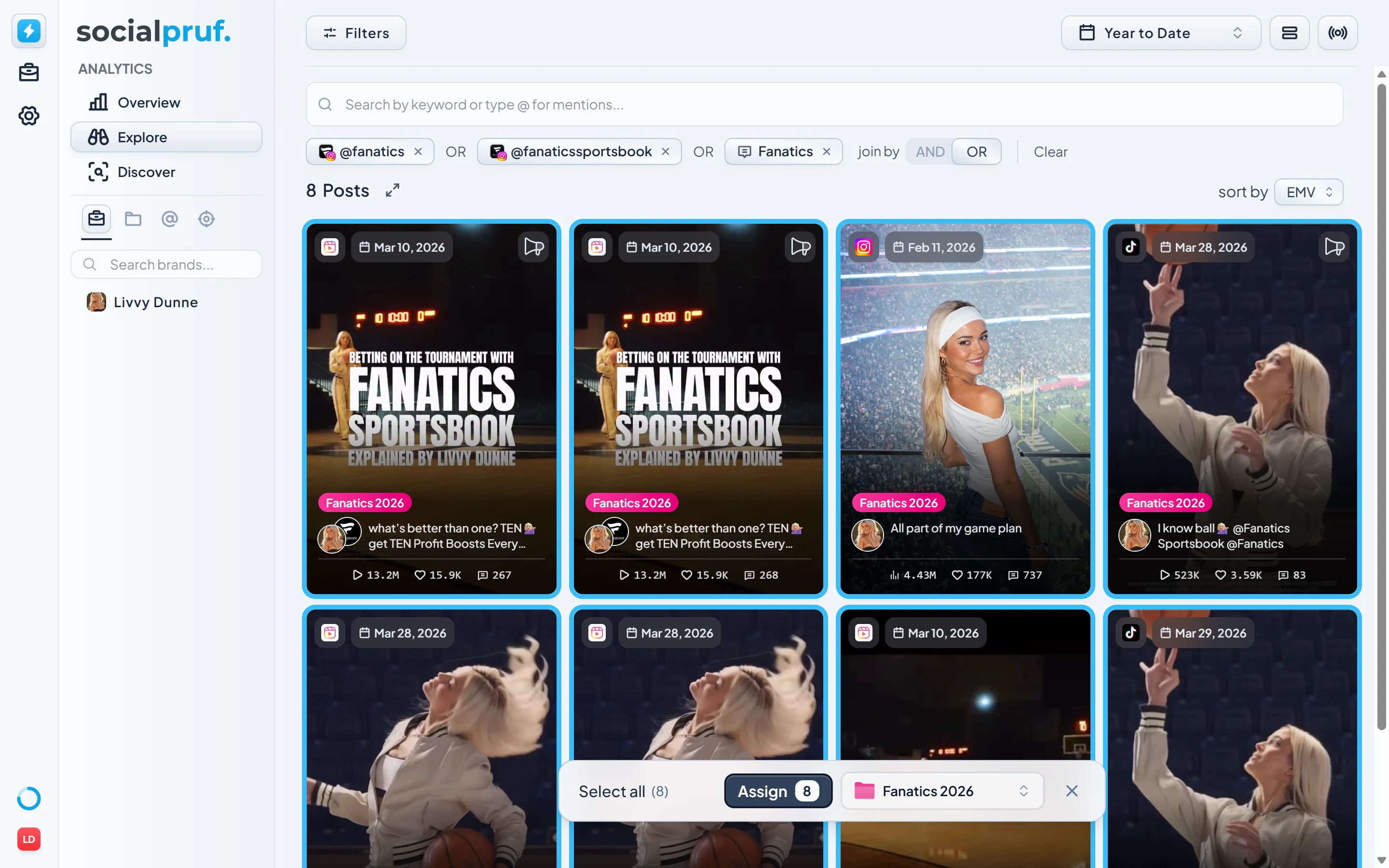 Selecting partnership posts to add to a brand campaign