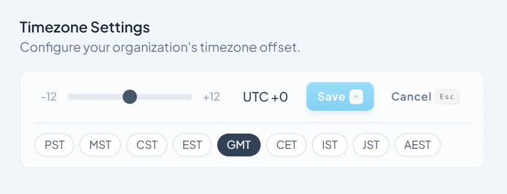 The time zone setting at the bottom of the Settings page